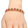Oro Laminado Fancy Bracelet, Gold Filled Style with Rhodolite and White Cubic Zirconia, Polished, Golden Finish, 03.206.0007.1.07 (09 MM Thickness, 7 Inches Length)