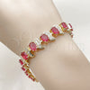 Oro Laminado Fancy Bracelet, Gold Filled Style with Rhodolite and White Cubic Zirconia, Polished, Golden Finish, 03.206.0007.1.07 (09 MM Thickness, 7 Inches Length)