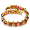 Oro Laminado Fancy Bracelet, Gold Filled Style with Rhodolite and White Cubic Zirconia, Polished, Golden Finish, 03.206.0007.1.07 (09 MM Thickness, 7 Inches Length)