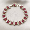 Oro Laminado Fancy Bracelet, Gold Filled Style with Rhodolite and White Cubic Zirconia, Polished, Golden Finish, 03.206.0007.1.07 (09 MM Thickness, 7 Inches Length)