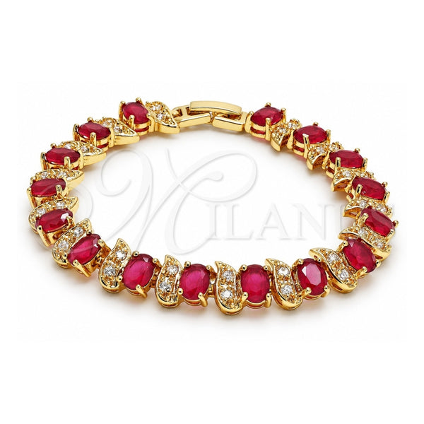 Oro Laminado Fancy Bracelet, Gold Filled Style with Rhodolite and White Cubic Zirconia, Polished, Golden Finish, 03.206.0007.1.07 (09 MM Thickness, 7 Inches Length)