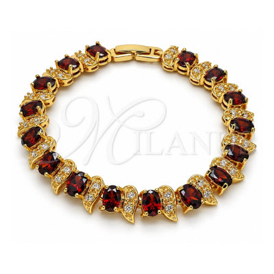 Oro Laminado Tennis Bracelet, Gold Filled Style with Garnet and White Cubic Zirconia, Polished, Golden Finish, 03.206.0007.3.07 (11 MM Thickness, 7 Inches Length)