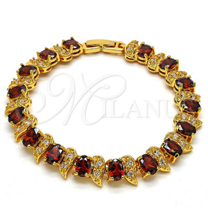 Gold Filled Bracelet — Tennis Bracelet with Garnet and White Cubic Zirconia — main product view — SKU 102558 | Oro Laminado brazalete — Tennis Bracelet with Garnet and blanco Cubic Zirconia — SKU 102558