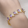 Oro Laminado Tennis Bracelet, Gold Filled Style with Amethyst Cubic Zirconia and White Micro Pave, Polished, Golden Finish, 03.206.0007.2.07 (11 MM Thickness, 7 Inches Length)