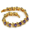 Oro Laminado Tennis Bracelet, Gold Filled Style with Amethyst Cubic Zirconia and White Micro Pave, Polished, Golden Finish, 03.206.0007.2.07 (11 MM Thickness, 7 Inches Length)