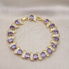 Gold Filled Bracelet — Tennis Bracelet with Amethyst Cubic Zirconia and White — alternate product view — SKU 102560 | Oro Laminado brazalete — Tennis Bracelet with Amethyst Cubic Zirconia and blanco — SKU 102560