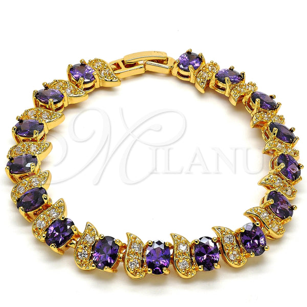 Gold Filled Bracelet — Tennis Bracelet with Amethyst Cubic Zirconia and White — main product view — SKU 102560 | Oro Laminado brazalete — Tennis Bracelet with Amethyst Cubic Zirconia and blanco — SKU 102560