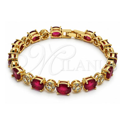 Oro Laminado Tennis Bracelet, Gold Filled Style with Rhodolite and White Cubic Zirconia, Polished, Golden Finish, 03.206.0006.1.07 (06 MM Thickness, 7 Inches Length)