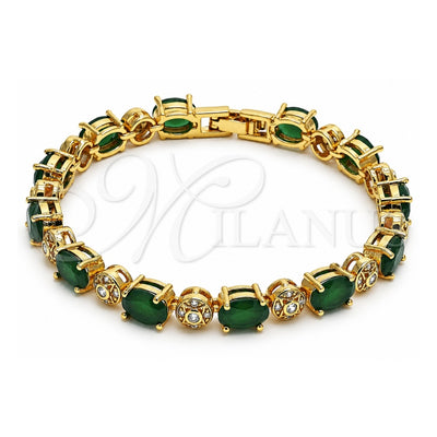 Oro Laminado Tennis Bracelet, Gold Filled Style with Emerald and White Cubic Zirconia, Polished, Golden Finish, 03.206.0006.2.07 (06 MM Thickness, 7 Inches Length)