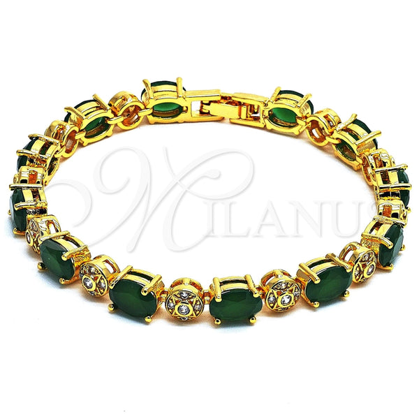 Oro Laminado Tennis Bracelet, Gold Filled Style with Emerald and White Cubic Zirconia, Polished, Golden Finish, 03.206.0006.2.07 (06 MM Thickness, 7 Inches Length)