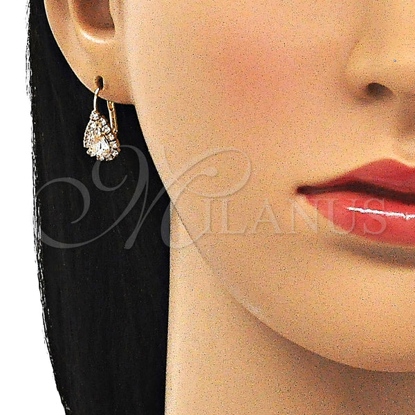 Gold Filled Ring — Leverback Earring Teardrop Design with White Crystal Polished — alternate product view — SKU 102568 | Oro Laminado anillo — Leverback Earring Teardrop diseño with cristal blanco pulido — SKU 102568