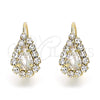 Oro Laminado Leverback Earring, Gold Filled Style Teardrop Design, with White Crystal, Polished, Golden Finish, 5.125.012.4