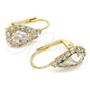Oro Laminado Leverback Earring, Gold Filled Style Teardrop Design, with White Crystal, Polished, Golden Finish, 5.125.012.4
