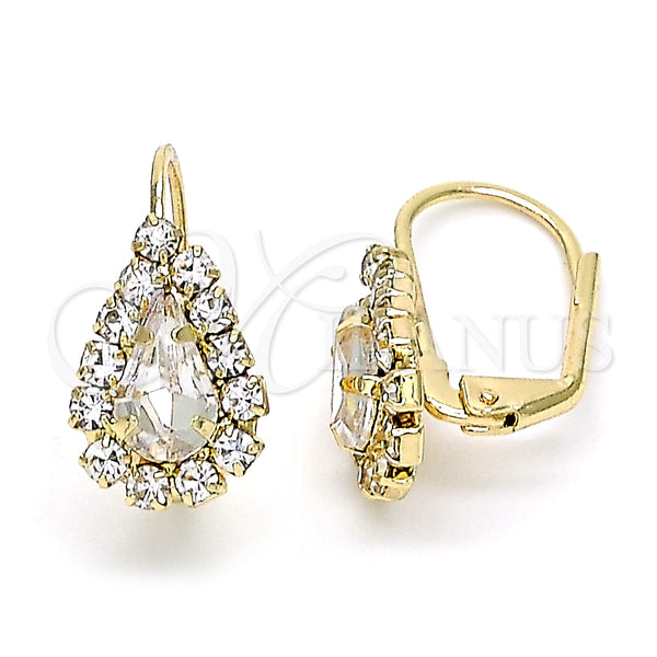 Gold Filled Ring — Leverback Earring Teardrop Design with White Crystal Polished — main product view — SKU 102568 | Oro Laminado anillo — Leverback Earring Teardrop diseño with cristal blanco pulido — SKU 102568