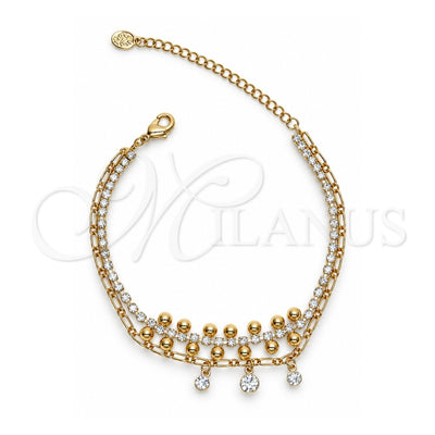 Oro Laminado Fancy Bracelet, Gold Filled Style with White Crystal and White Cubic Zirconia, Polished, Golden Finish, 03.171.0046.07 (08 MM Thickness, 7 Inches Length)