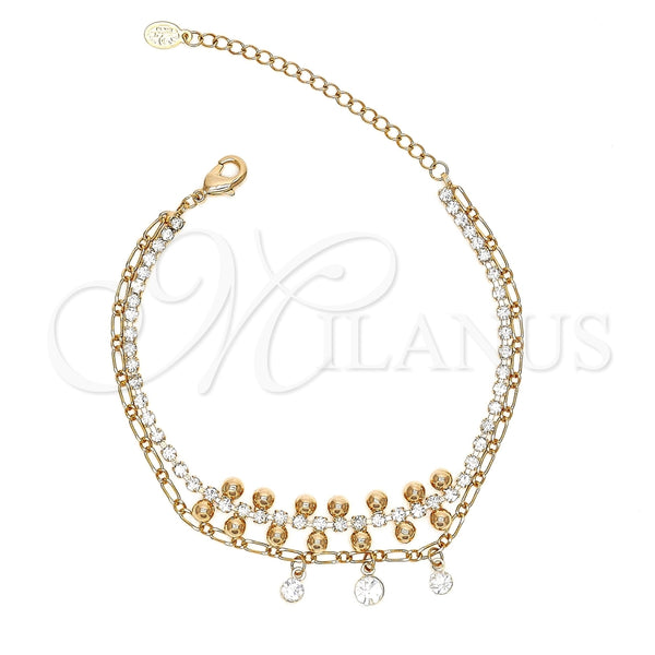 Oro Laminado Fancy Bracelet, Gold Filled Style with White Crystal and White Cubic Zirconia, Polished, Golden for wholesale, main product view