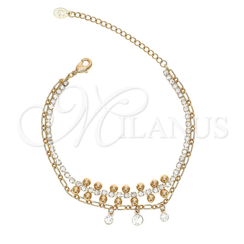 Oro Laminado Fancy Bracelet, Gold Filled Style with White Crystal and White Cubic Zirconia, Polished, Golden Finish, 03.171.0046.07 (08 MM Thickness, 7 Inches Length)