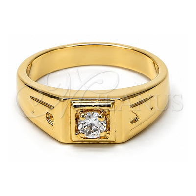 Oro Laminado Mens Ring, Gold Filled Style Solitaire Design, with White Cubic Zirconia, Polished, Golden Finish, 5.175.033.06 (Size 6)