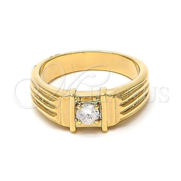 Oro Laminado Mens Ring, Gold Filled Style Solitaire Design, with White Cubic Zirconia, Polished, Golden Finish, 5.175.028.1.08 (Size 8)