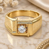 Oro Laminado Mens Ring, Gold Filled Style Solitaire Design, with White Cubic Zirconia, Diamond Cutting Finish, Golden Finish, 01.63.0443.09 (Size 9)