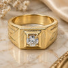 Oro Laminado Mens Ring, Gold Filled Style Solitaire Design, with White Cubic Zirconia, Diamond Cutting Finish, Golden Finish, 01.63.0444.07 (Size 7)