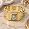 Oro Laminado Mens Ring, Gold Filled Style Solitaire Design, with White Cubic Zirconia, Diamond Cutting Finish, Golden Finish, 01.63.0444.08 (Size 8)