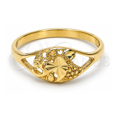 Oro Laminado Elegant Ring, Gold Filled Style Heart and Love Design, Diamond Cutting Finish, Golden Finish, 5.173.028.07 (Size 7)