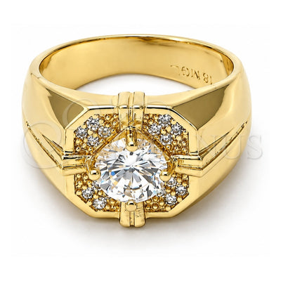 Oro Laminado Mens Ring, Gold Filled Style with White Cubic Zirconia, Polished, Golden Finish, 01.192.0002.10 (Size 10)