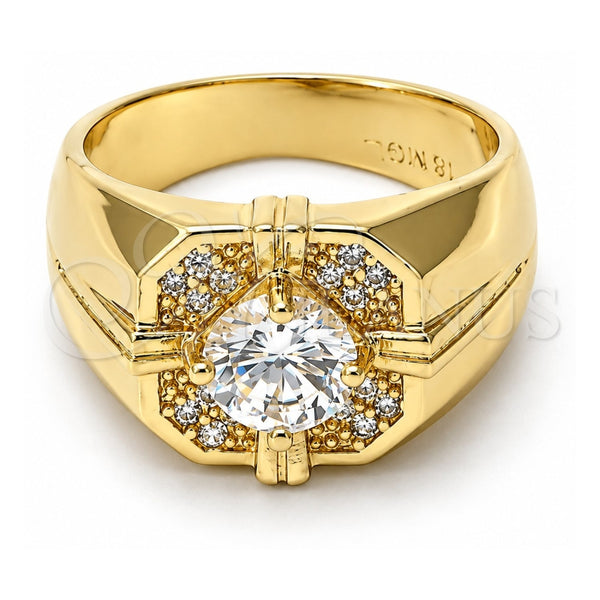 Oro Laminado Mens Ring, Gold Filled Style with White Cubic Zirconia, Polished, Golden Finish, 01.192.0002.10 (Size 10)