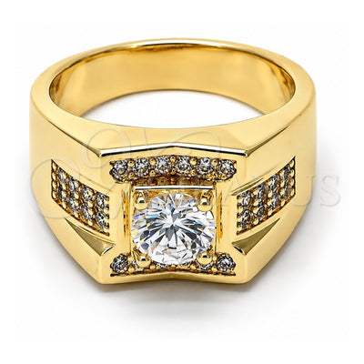Oro Laminado Mens Ring, Gold Filled Style with White Cubic Zirconia, Polished, Golden Finish, 01.192.0005.10 (Size 10)