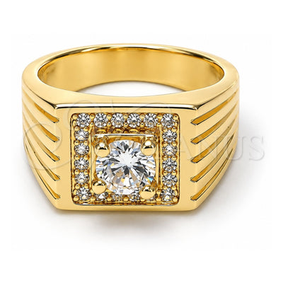 Oro Laminado Mens Ring, Gold Filled Style with White Cubic Zirconia, Diamond Cutting Finish, Golden Finish, 01.192.0009.10 (Size 10)