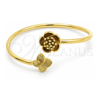 Oro Laminado Individual Bangle, Gold Filled Style Flower Design, Polished, Golden Finish, 07.192.0005 (60 MM Thickness, One size fits all)