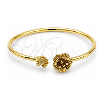 Oro Laminado Individual Bangle, Gold Filled Style Flower Design, Polished, Golden Finish, 07.192.0004 (60 MM Thickness, One size fits all)