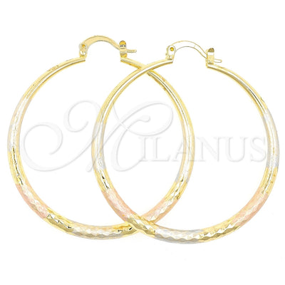Oro Laminado Large Hoop, Gold Filled Style Hollow Design, Diamond Cutting Finish, Tricolor, 02.170.0087.1.50