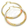 Oro Laminado Large Hoop, Gold Filled Style Hollow Design, Diamond Cutting Finish, Tricolor, 02.170.0084.1.50
