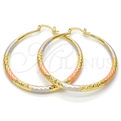 Oro Laminado aretes de aro — Large Hoop Hollow diseño Diamond Cutting Tricolor 02. por Mayoreo, vista principal del producto