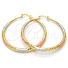 Oro Laminado Large Hoop, Gold Filled Style Hollow Design, Diamond Cutting Finish, Tricolor, 02.170.0084.1.50