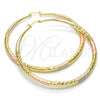 Oro Laminado Extra Large Hoop, Gold Filled Style Hollow Design, Diamond Cutting Finish, Tricolor, 02.170.0084.1.70