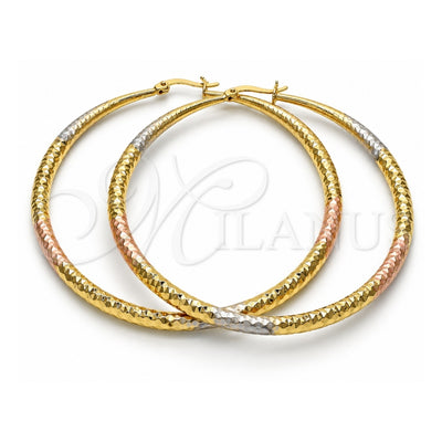 Oro Laminado Extra Large Hoop, Gold Filled Style Hollow Design, Diamond Cutting Finish, Tricolor, 02.170.0084.1.70