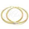 Oro Laminado Extra Large Hoop, Gold Filled Style Hollow Design, Diamond Cutting Finish, Tricolor, 02.170.0084.1.70
