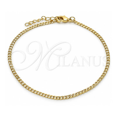 Oro Laminado Basic Anklet, Gold Filled Style Curb Design, Polished, Golden Finish, 5.222.008.10 (02 MM Thickness, 10 Inches Length)