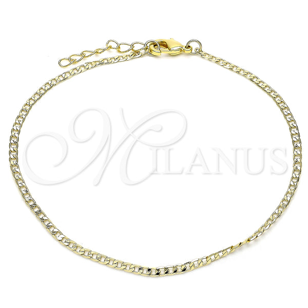 Oro Laminado Basic Anklet, Gold Filled Style Curb Design, Polished, Golden Finish, 5.222.008.10 (02 MM Thickness, 10 Inches Length)