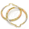 Oro Laminado Large Hoop, Gold Filled Style Hollow Design, Diamond Cutting Finish, Tricolor, 02.170.0064.1.50