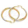Oro Laminado Large Hoop, Gold Filled Style Hollow Design, Diamond Cutting Finish, Tricolor, 02.170.0064.1.50