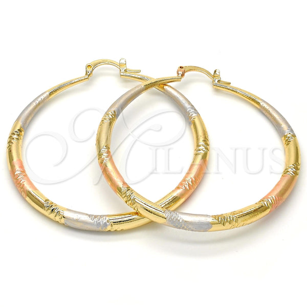 Oro Laminado Large Hoop, Gold Filled Style Hollow Design, Diamond Cutting Finish, Tricolor, 02.170.0064.1.50
