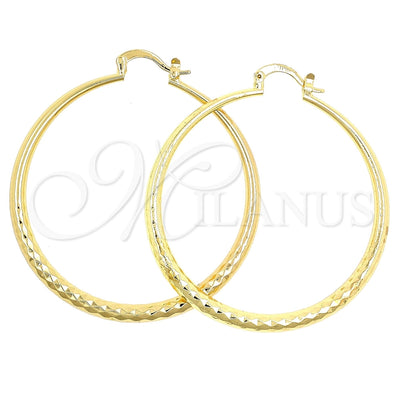 Oro Laminado Large Hoop, Gold Filled Style Hollow Design, Diamond Cutting Finish, Golden Finish, 02.170.0087.50