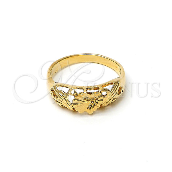 Gold Filled Ring — Elegant Ring Shell and Heart Design Diamond Cutting — main product view — SKU 102808 | Oro Laminado anillo — Elegant Ring Shell and corazón diseño Diamond Cutting — SKU 102808