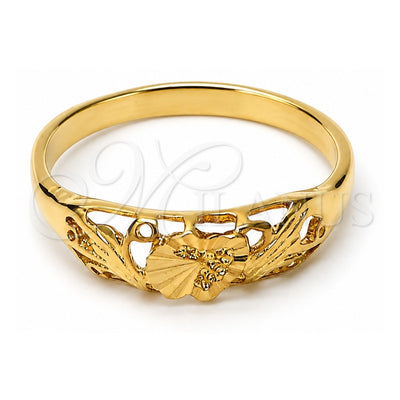 Oro Laminado Elegant Ring, Gold Filled Style Shell and Heart Design, Diamond Cutting Finish, Golden Finish, 5.174.025.09 (Size 9)