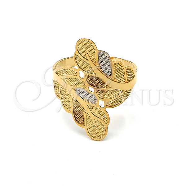 Gold Filled Ring — Elegant Ring Leaf Design Diamond Cutting Tricolor Size — main product view — SKU 102830 | Oro Laminado anillo — Elegant Ring Leaf diseño Diamond Cutting Tricolor Size — SKU 102830