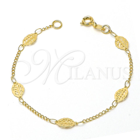 Oro Laminado Fancy Bracelet, Gold Filled Style Leaf and Filigree Design, Polished, Golden Finish, 06.09.0001.07 (7 Inches Length)
